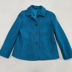 Lands' End Wool Blend Pea Coat Teal Women's Size 10P Perfect Condition Winter